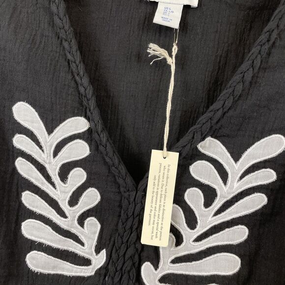 Calypso St. Barth Women's L Top Black Embroidered Gauzy Cotton Short Sleeve *NWT - Picture 4 of 9